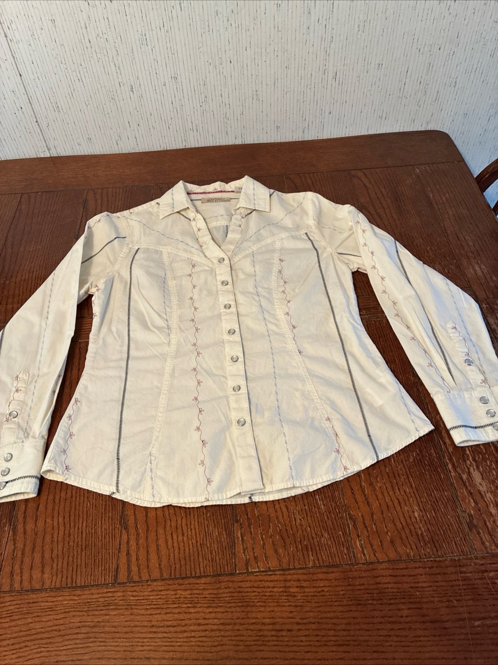 Natural Reflections Long Sleeve Top Women’s M Western Embroidered Blouse Pearl